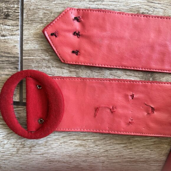 Vintage 80s Red Dress Women's 12 Belted Long - Picture 14 of 16